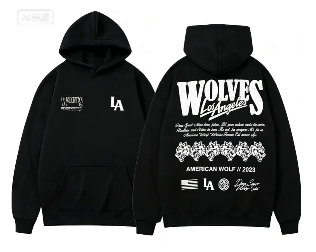 2026 Wolf Letter Graphic Hoodie Autumn Winter Loose Pullover Hooded Sweatshirt Hip Hop Streetwear Pocket Long Sleeve Casual Tops
