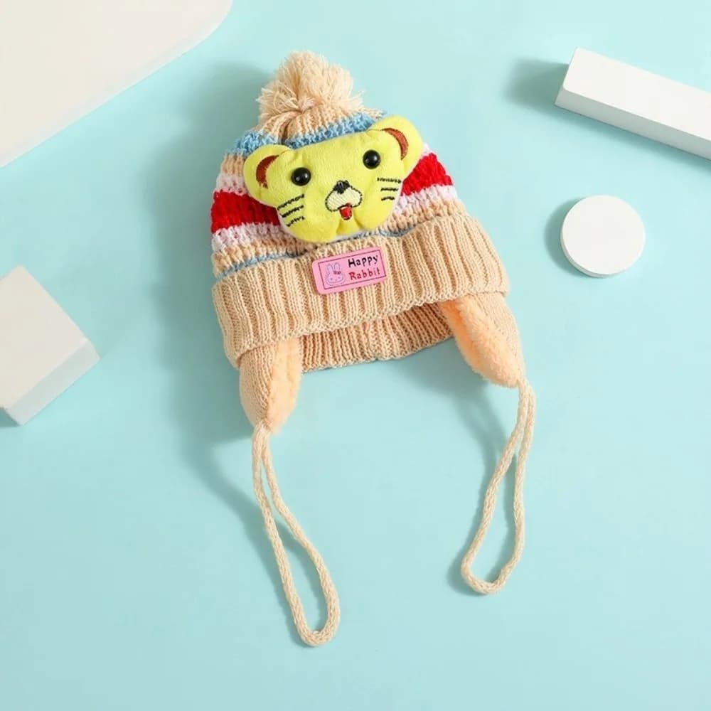 New Cartoon Knitted Hat Warm Tiger Ear Protection Hat Plush Windproof Beanie Hat Autumn and Winter