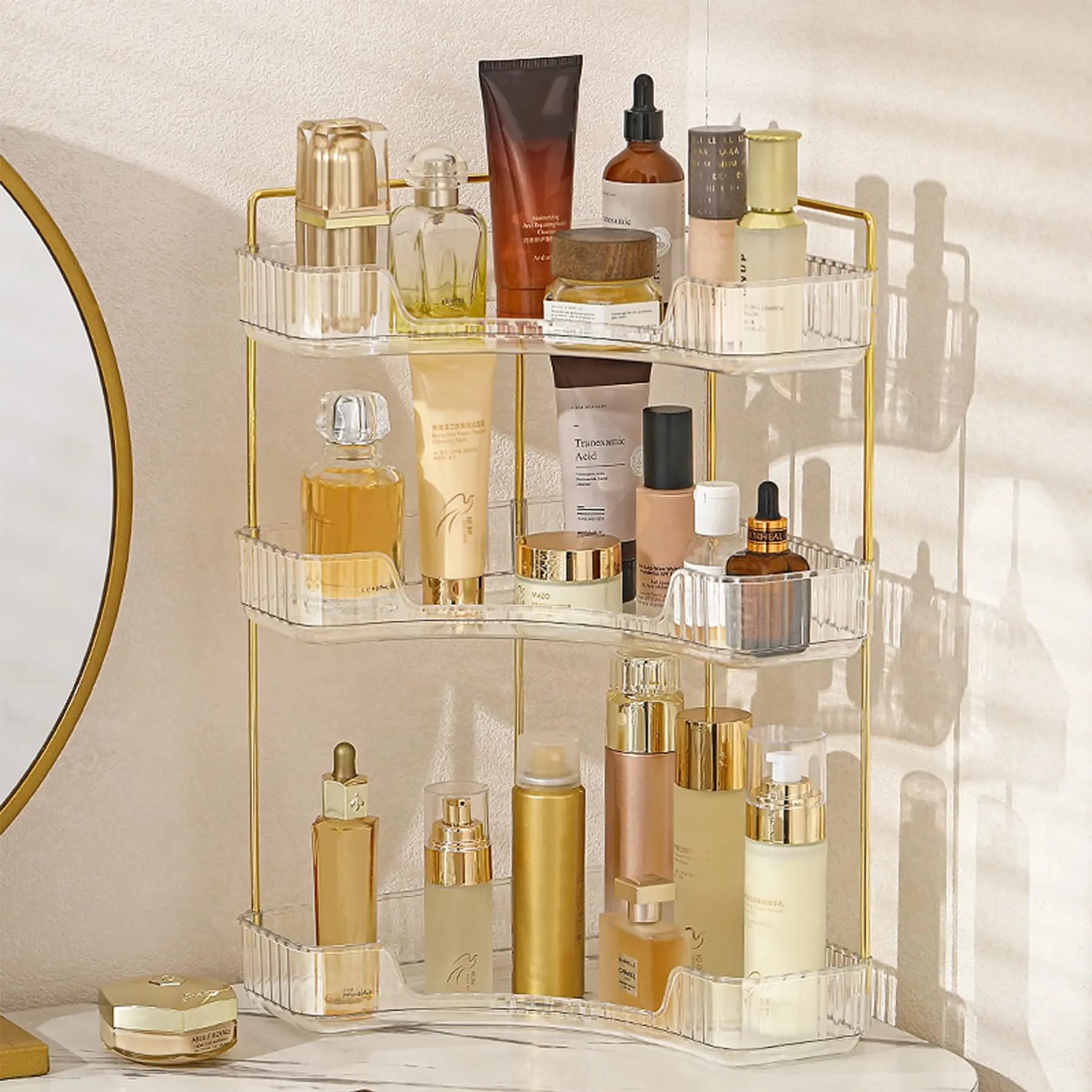 Portaoggetti triangolare per cosmetici, contenitore angolare per bagno
