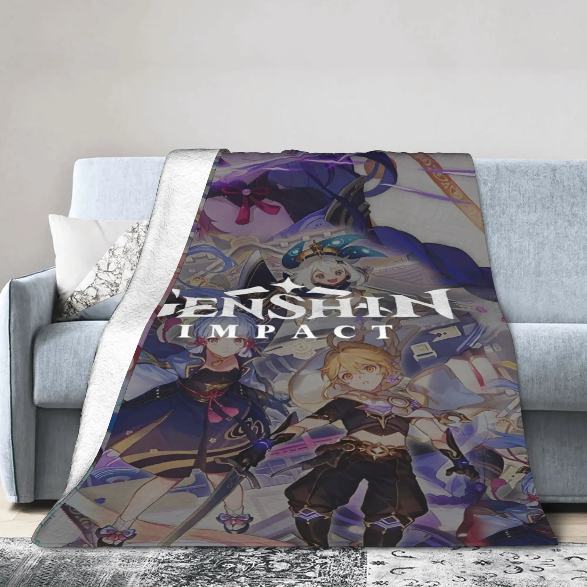 Y2K genshin impact game Blanket Ultra-Soft Coral Fleece Plush Cozy Throw Blanket Machine Washable