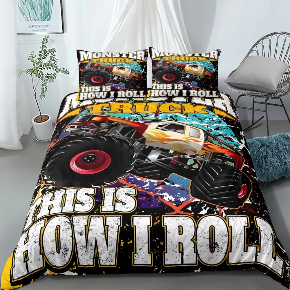 Monster Truck Children Duvet Cover Set King Queen Double Full Twin Single Bed Linen Set