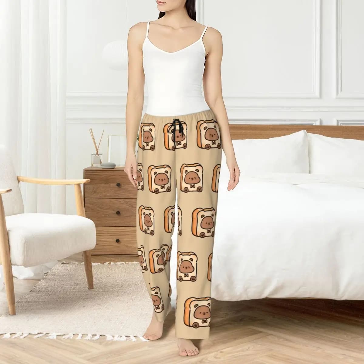 Custom Capibara pyjamas trousers Nightwear Women's Elastic Belts Lounge pants for sleeping cute souls with pockets