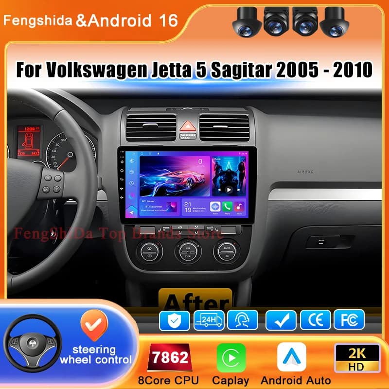 Autoradio Android per Volkswagen Jetta 5 Sagitar 2005-2010, Lettore Multimediale Video, Navigazione GPS, Stereo DVD