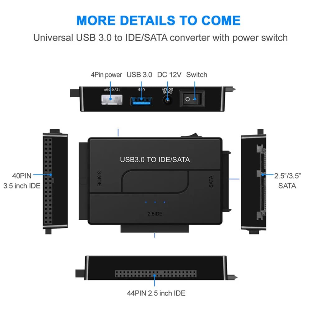 Cavo adattatore USB 3.0 a SATA IDE a tre vie Supporto adattatore SATA a USB Cavo convertitore SSD HDD esterno Disco rigido USB 3.0 1M