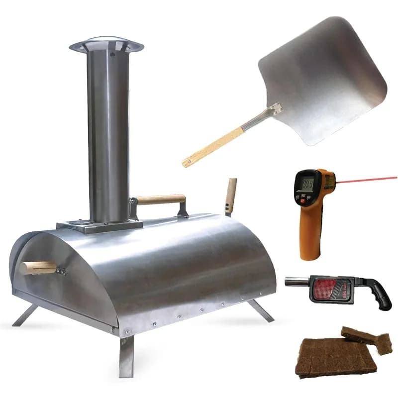 PoBoy Griglia portatile a legna con buccia, ventilatore, accessori per pietre per pizza da 13 pollici K