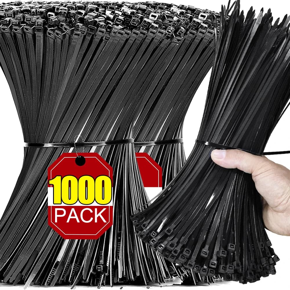 1000/100Pcs Plastic Nylon Cable Ties Self-locking Cord Ties Straps Adjustable Cables Fastening Loop Home Office Wire Zip Ties