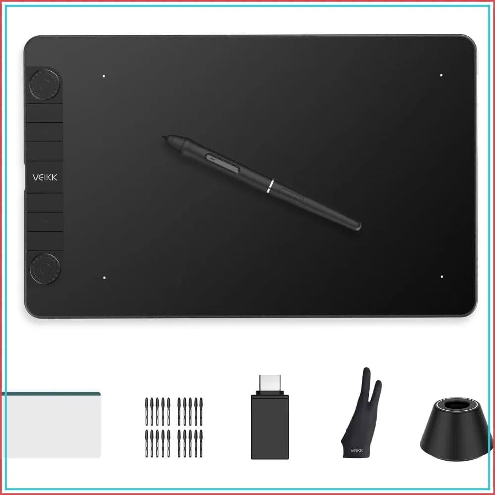 10x6 Inch Drawing Tablet with 16384 Pressure Levels, 2 Quick Dials & 6 Shortcut Keys, Compatible with Windows/Mac/Linux/Android