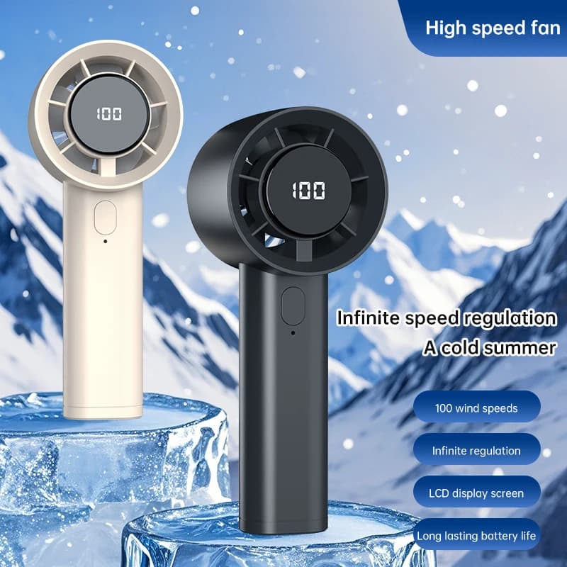 Ventilatore portatile portatile Ventilatore elettrico ricaricabile USB a 100 velocità Display digitale Viaggio a casa Campeggio esterno Piccola ventola di raffreddamento