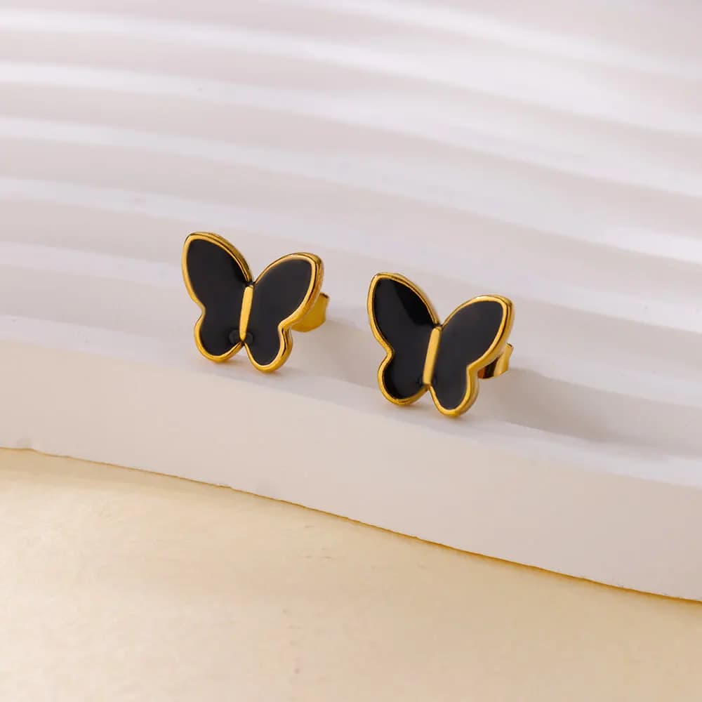 Tiny Cute Butterfly Stud Earrings for Women Waterproof Enamel Stainless Steel Earring 2024 Trend Couple Piercing Ear Jewelry