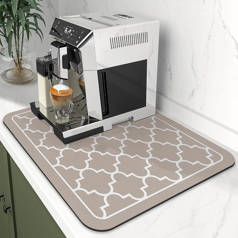 Lattice Geometric Print Non-slip Fast Absorbent Pad for Dishes Cups Utensils Coffee Maker Decorative Draining Mat