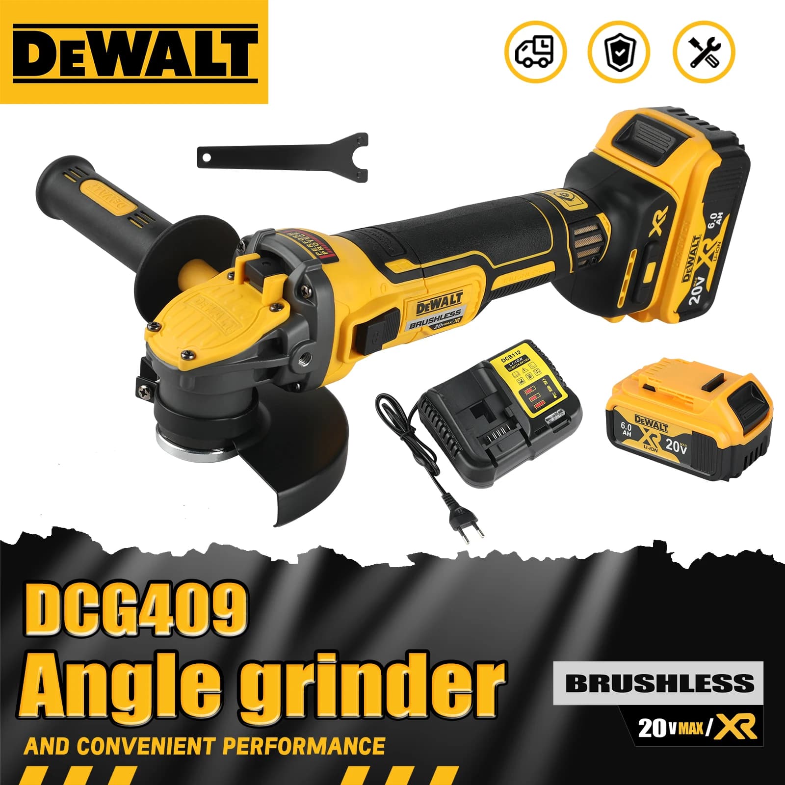 DEWALT-angle grinder DCG409, 20V brushless wireless power tool, cutting machine, 125mm rechargeable portable polisher