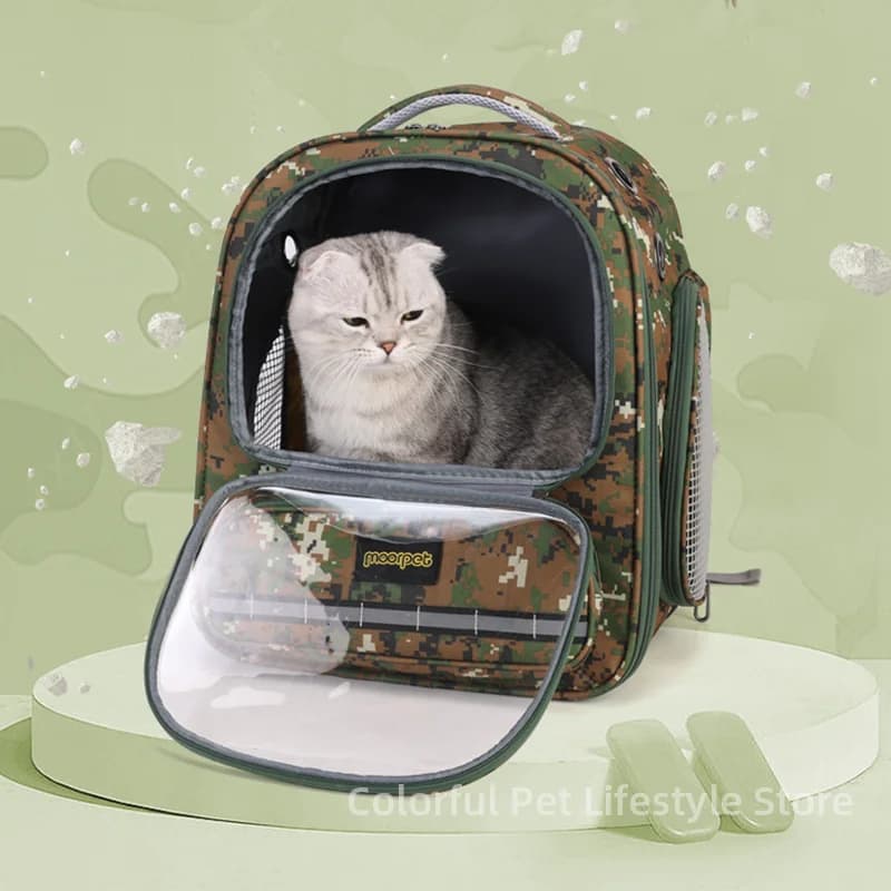 Borsa da trasporto per gatti mimetica Zaino da viaggio traspirante per esterni per gatti Trasportatore e trasportatore per animali domestici Borsa in movimento per animali pieghevole