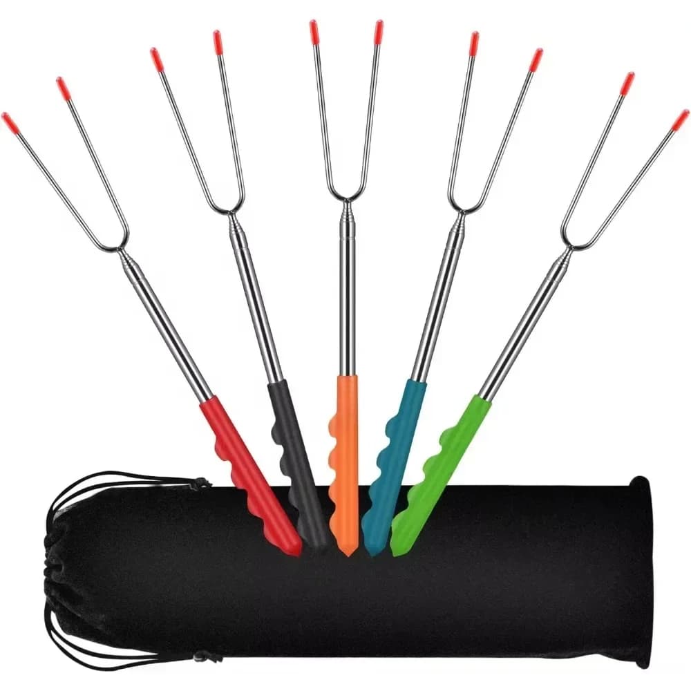 Nuove forchette per barbecue Strumenti telescopici per barbecue Marshmallow Bastoncini per arrostire Spiedini estensibili per salsicce per hot dog in acciaio inossidabile