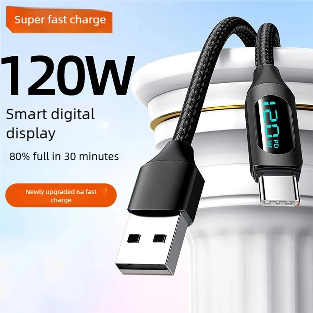 Cavo USB C da 120W per ricarica rapida, cavo dati per iPhone, Samsung, Xiaomi, Huawei, PD Type C a Type C, cavo per ricarica rapida.