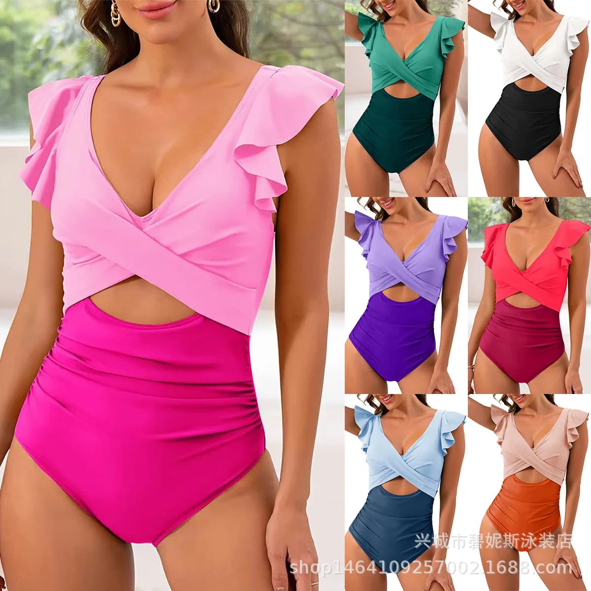 Costume da bagno intero Europa e America Commercio estero Crossing Bikini aderente a vita alta senza schienale con balza sexy