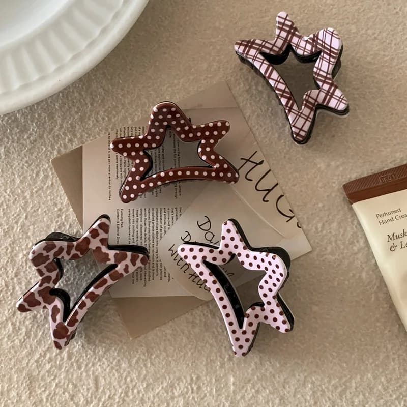 Ke Luli pink coffee color star grab clip sweet girl heart high ponytail hair grab back head disc hair clip hair accessories