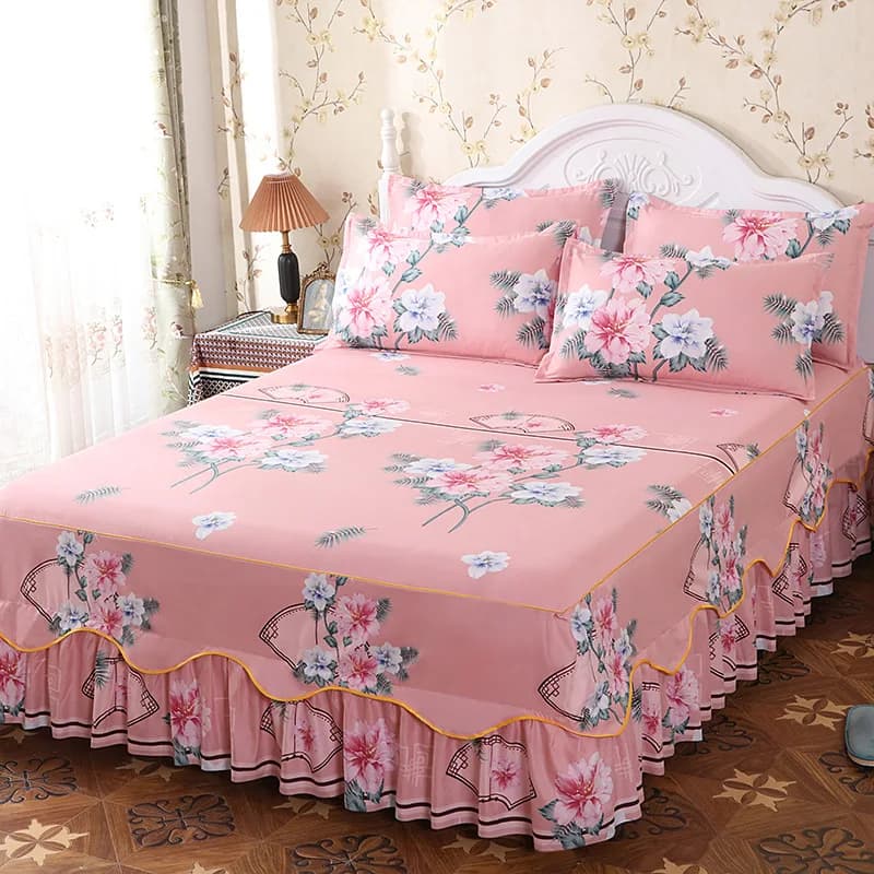 Gonna letto singola stampata per casa/hotel Lenzuolo in pizzo stile coreano Set da 3 pezzi Copriletto Semplice gonna da letto doppia decorativa LH545
