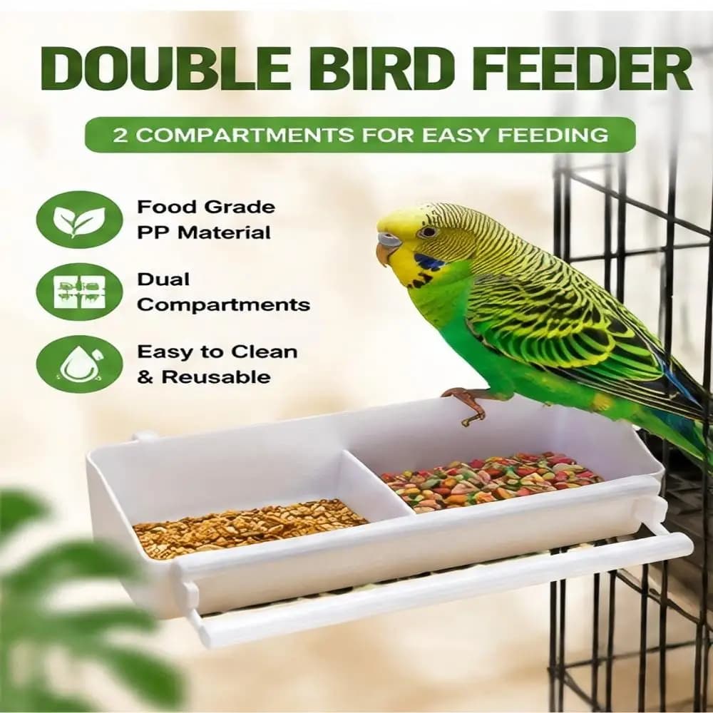 1 Pack Double Compartment Bird Feeder Separable Food Water Bowl Cage Tray For Finches Parrots Pet Bird Supplies