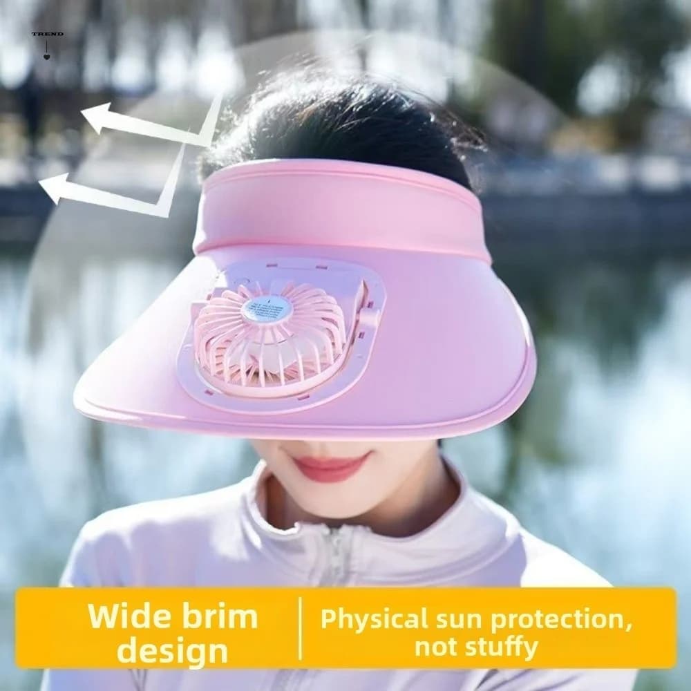 USB Rechargeable Cooling Fan Hat Breathable Large Brim Empty Top Sunscreen Cap Anti UV Protection Portable Women Sun Hat