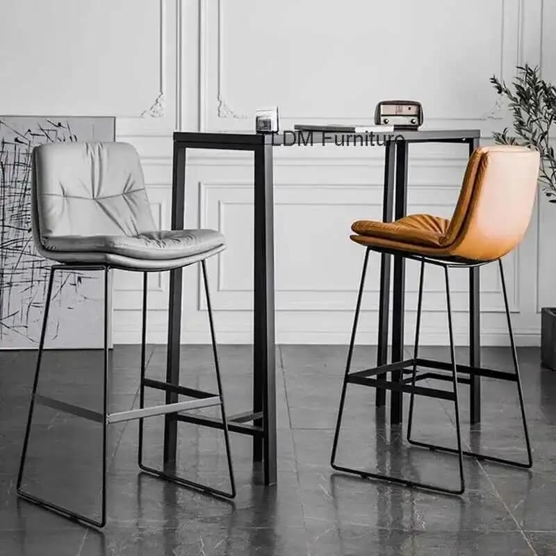 Metal Bar Stools Nordic Style, Waterproof, with Back and Pillow Thickness, Lightweight and Simple Luxury High Stool for Home and Coffee