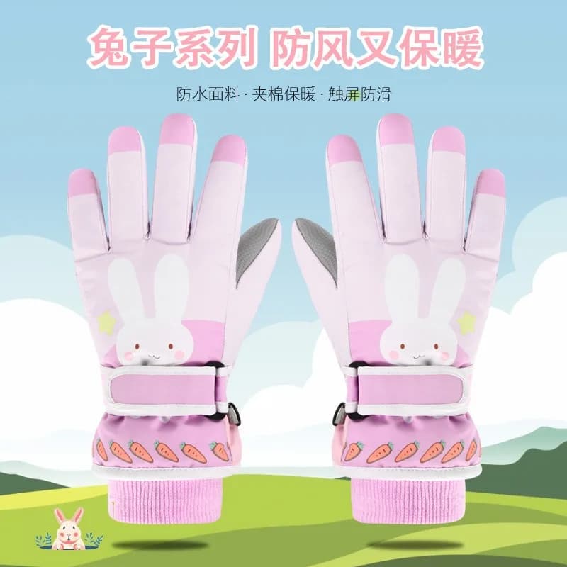 New Cotton Gloves for Girls Animated Cardboards Fingers Primary School Students Cycling Winter Winter Ski Gloves Pink Windproof Outdoor
