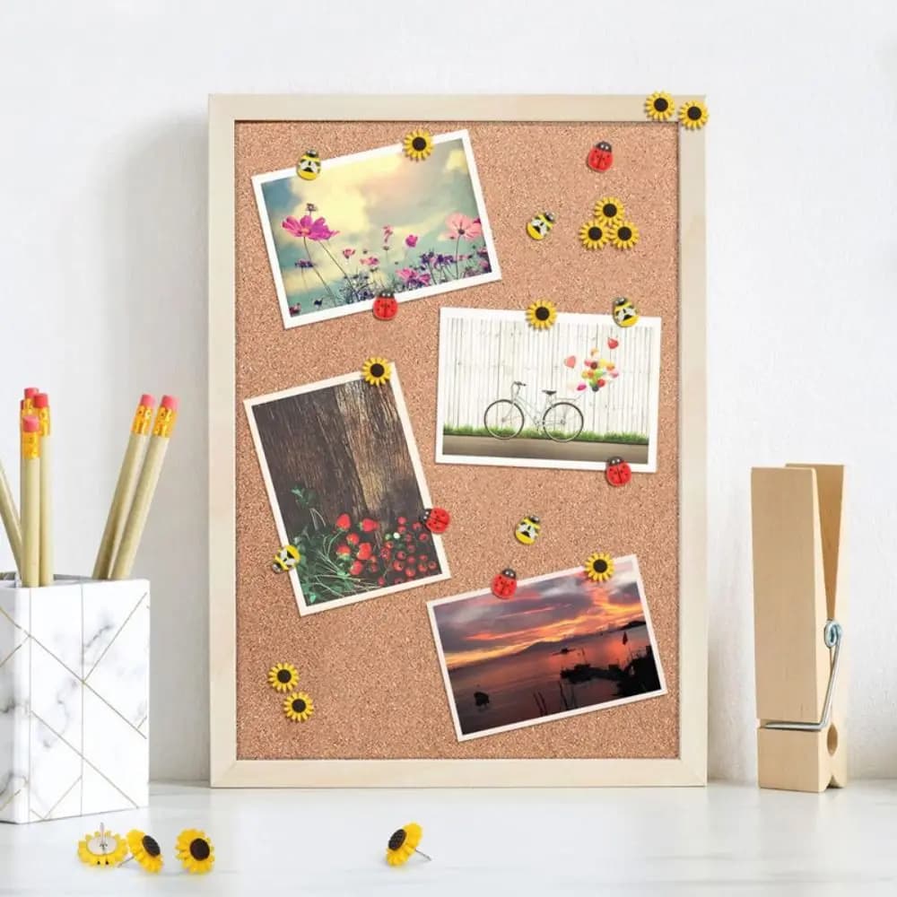 30Pcs Portable Bees Sunflower Pushpins Creative 3D Ladybird Thumb Tacks Cute Reusable Board Push Pin Corkboard