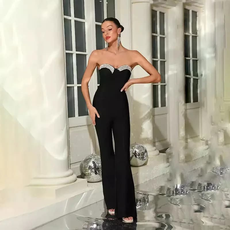 Sexy Strapless Diamond Embellished Elegant One-Piece Pants Party Dress Cross-Border New Style Name Lady Fashion Trend