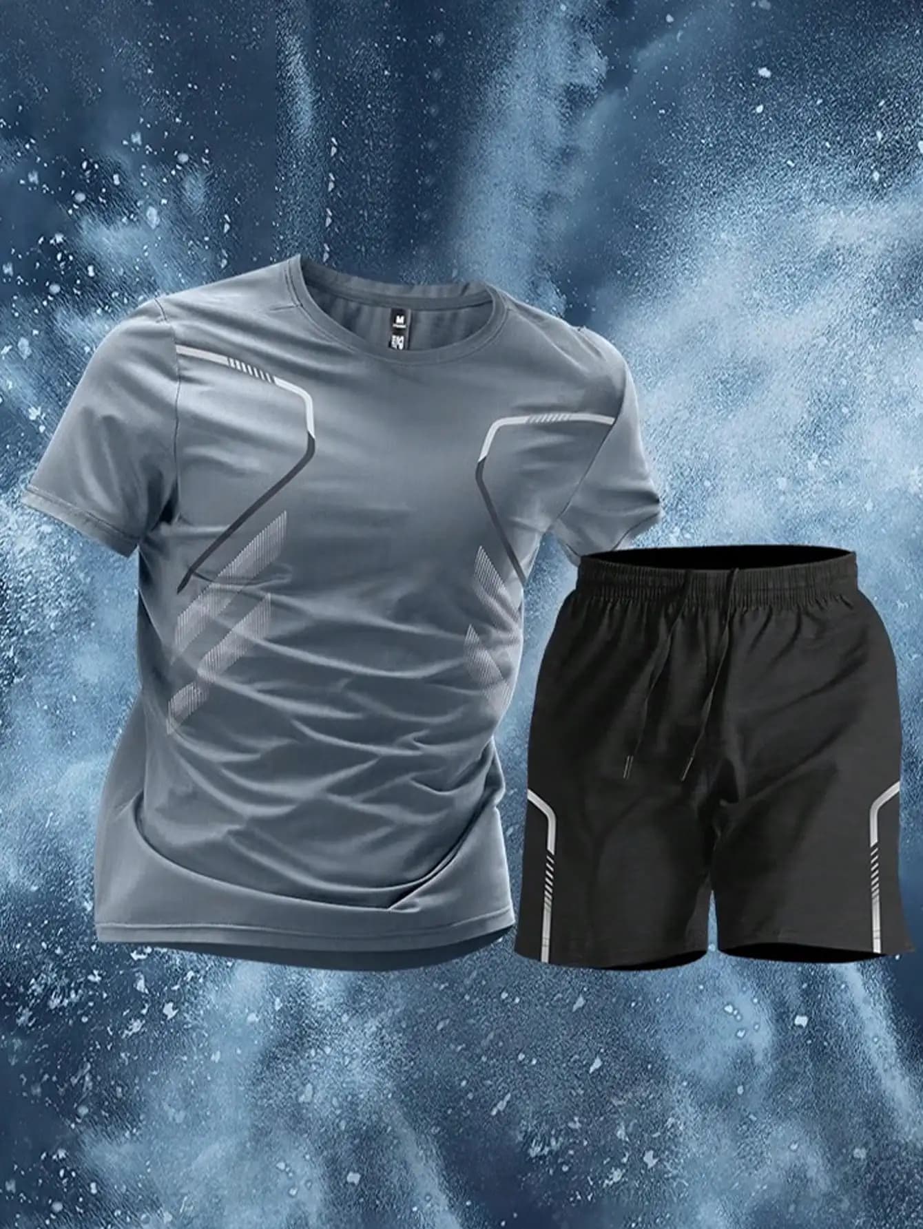 Set sportivo da uomo Dry Fit, t-shirt a maniche corte e pantaloncini per corsa, ciclismo e fitness