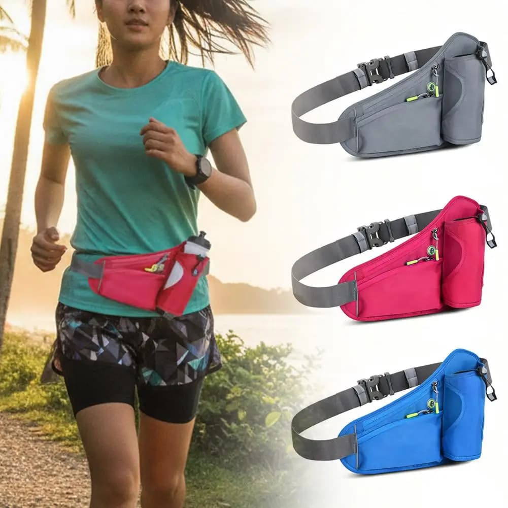 Waterproof Oxford Running Waist Pack With Water Bottle Holder Adjustable Sports Fanny Pack Anti-Bounce Belt Bag
