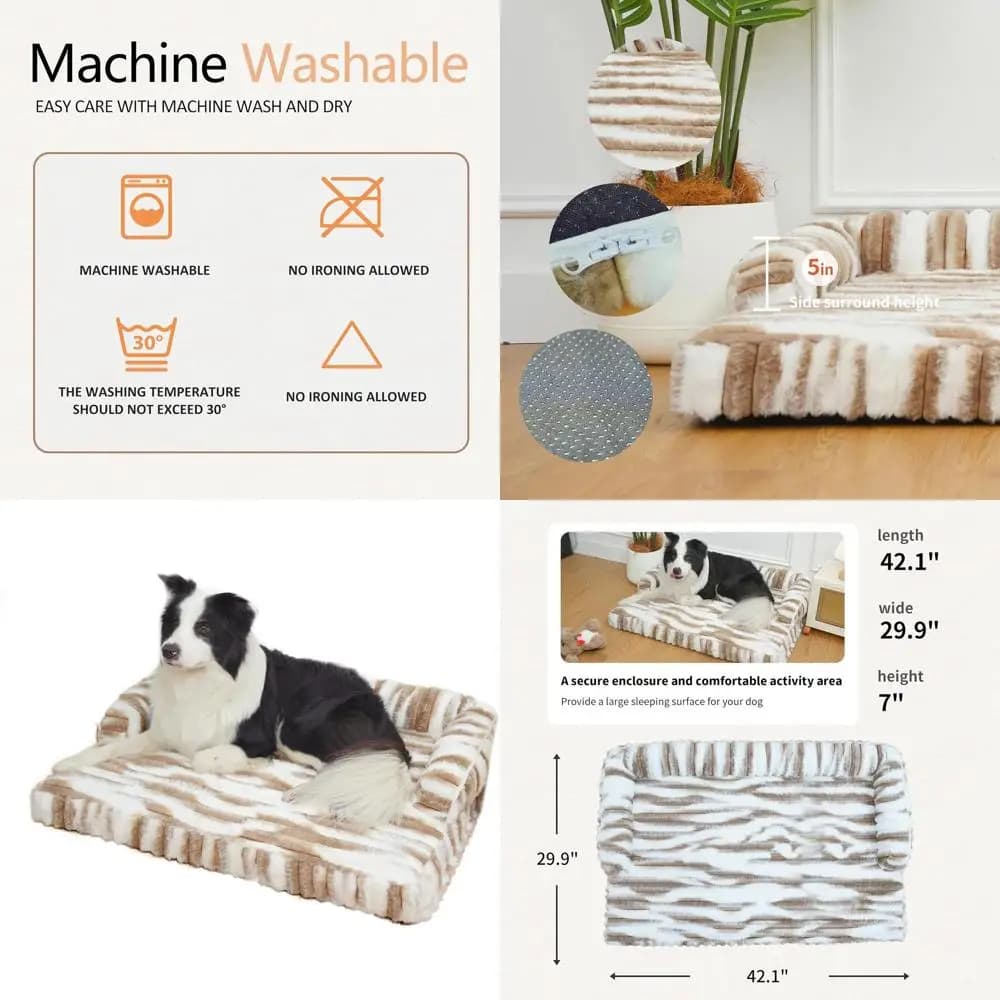 Letto per Cani XL in Memory Foam Impermeabile con Rivestimento in Peluche, Base Antiscivolo, Rimovibile e Lavabile, Motivo a Strisce Tigre Kaki