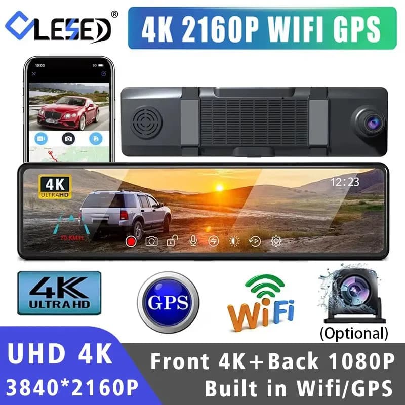 UHD 4K 3840*2160P Car Dvr GPS WIFI Mirror Dash Cam Dual Lens Dashcam schermo IPS Car Camera Drive Recorder Stream specchietto retrovisore