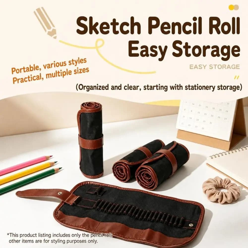 24/36/48/72 Slots Roll Up Pencil Case Large Capacity PU Leather Pencil Curtain Straps Design Pencil Organizer