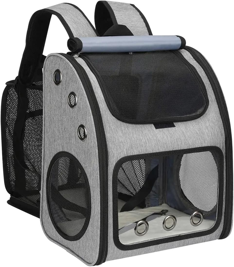Zaino Trasportino Espandibile per Gatti, Cani e Piccoli Animali, Portatile, Ventilato, Approvato dalle Compagnie Aeree, Grigio XL