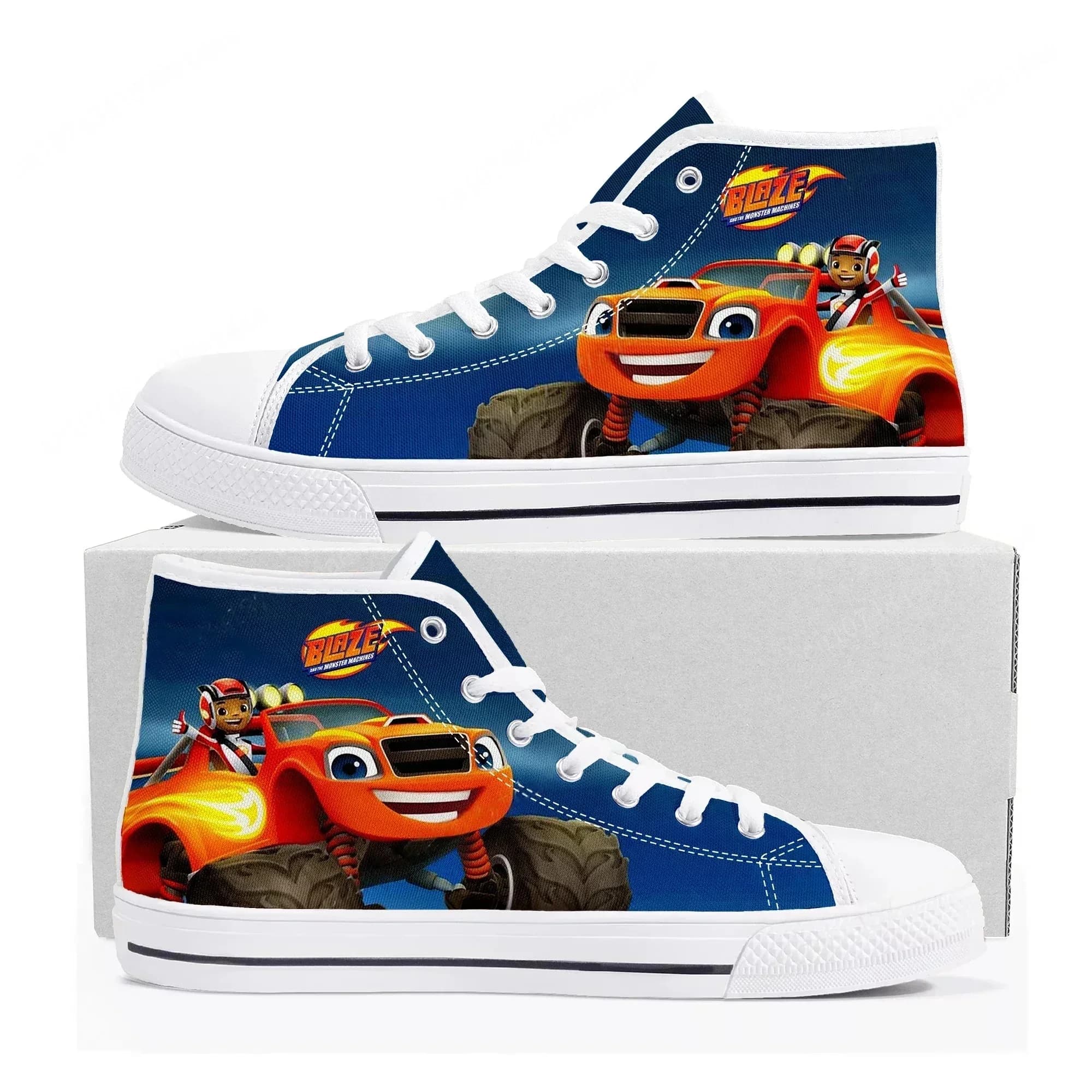 Blaze And The Monster Machines High Top Sneakers Mens Womens High Quality Canvas Sneaker Comics Couple Customized Shoes