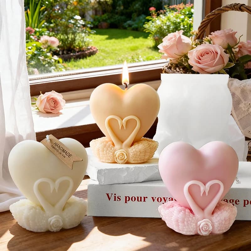 Stampo in silicone per candela a forma di cuore di cigno 3D Regali fatti a mano di San Valentino SwanPlaster Ornamenti in resina Stampo per sapone Candela che fa forniture