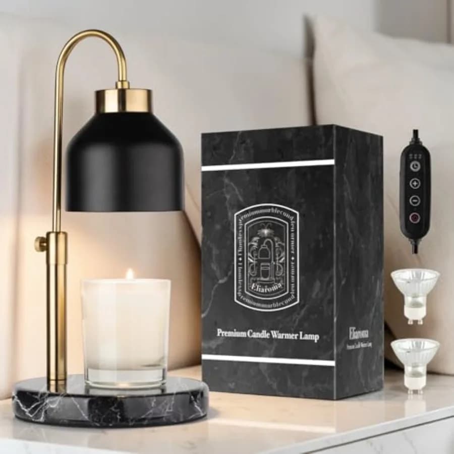 Lampada Scaldacera in Marmo con Timer e Dimmer - Scaldacera Elettrico a Altezza Regolabile Adatto a Tutte le Dimensioni di Candele in Barattolo, Premium