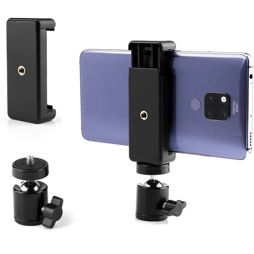 Set di adattatori per testa a sfera con Clip per supporto per telefono cellulare con supporto per treppiede universale per iphone Xiaomi e bastone per Selfie con vite 1/4