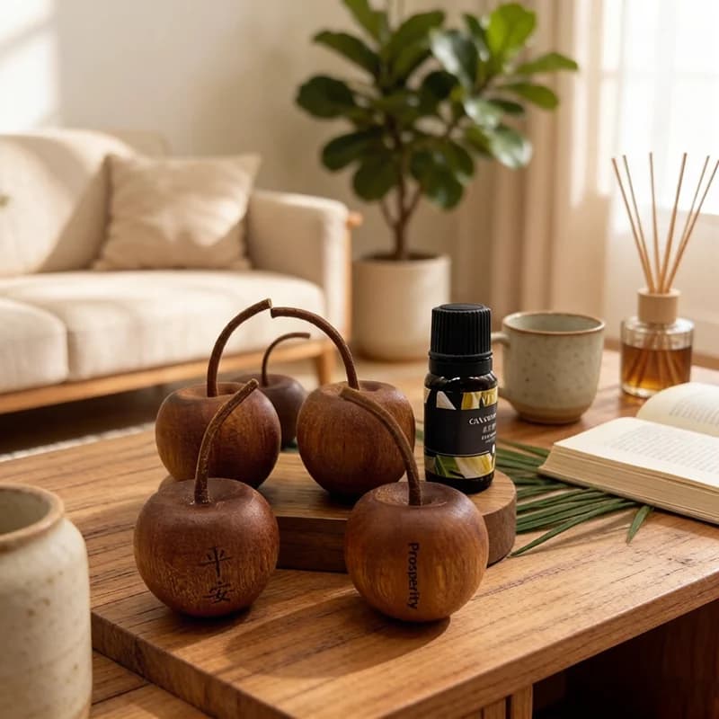 Diffusore di Oli Essenziali a Forma di Mela in Legno Sapele, Set Aromaterapia, Bastoncino Profumato, Ornamento per Decorazione Interna Casa