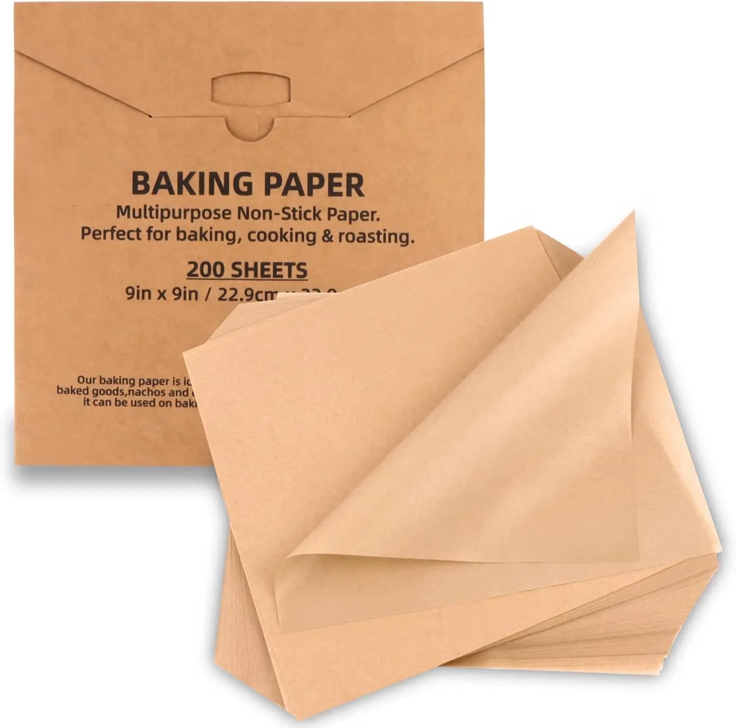 200 Paper sheets Non-bleached oven 9x9 Inches, Non-stick and Fat-resistant for Cooking Brownies and Cooking in Air Fryer