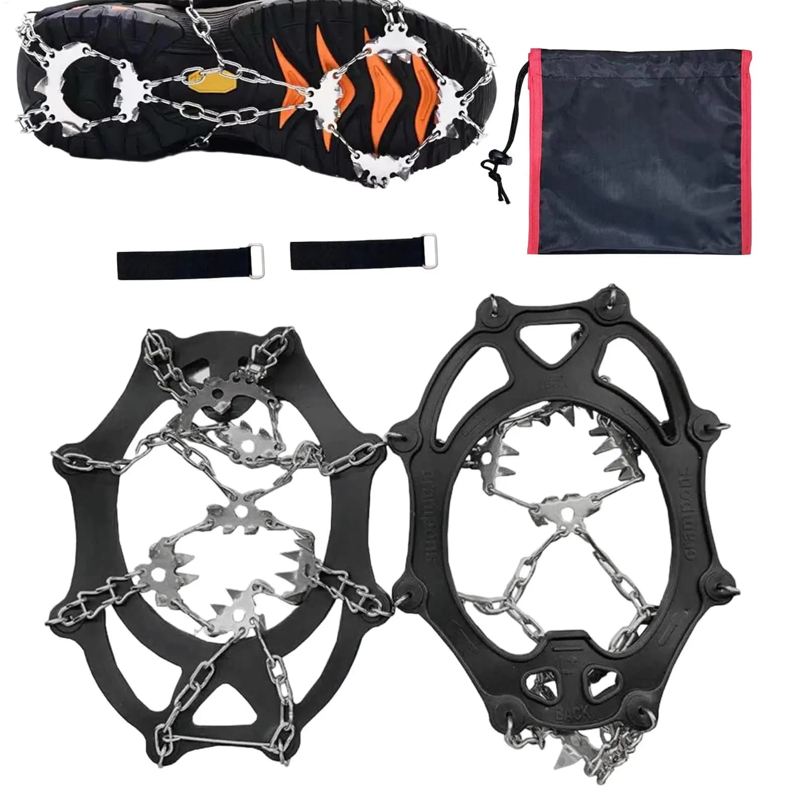 Punte antiscivolo Tacchetti da ghiaccio per stivali 19 denti Trazione Ramponi da neve per scarpe per donna Uomo Escursionismo Arrampicata Pesca Inverno