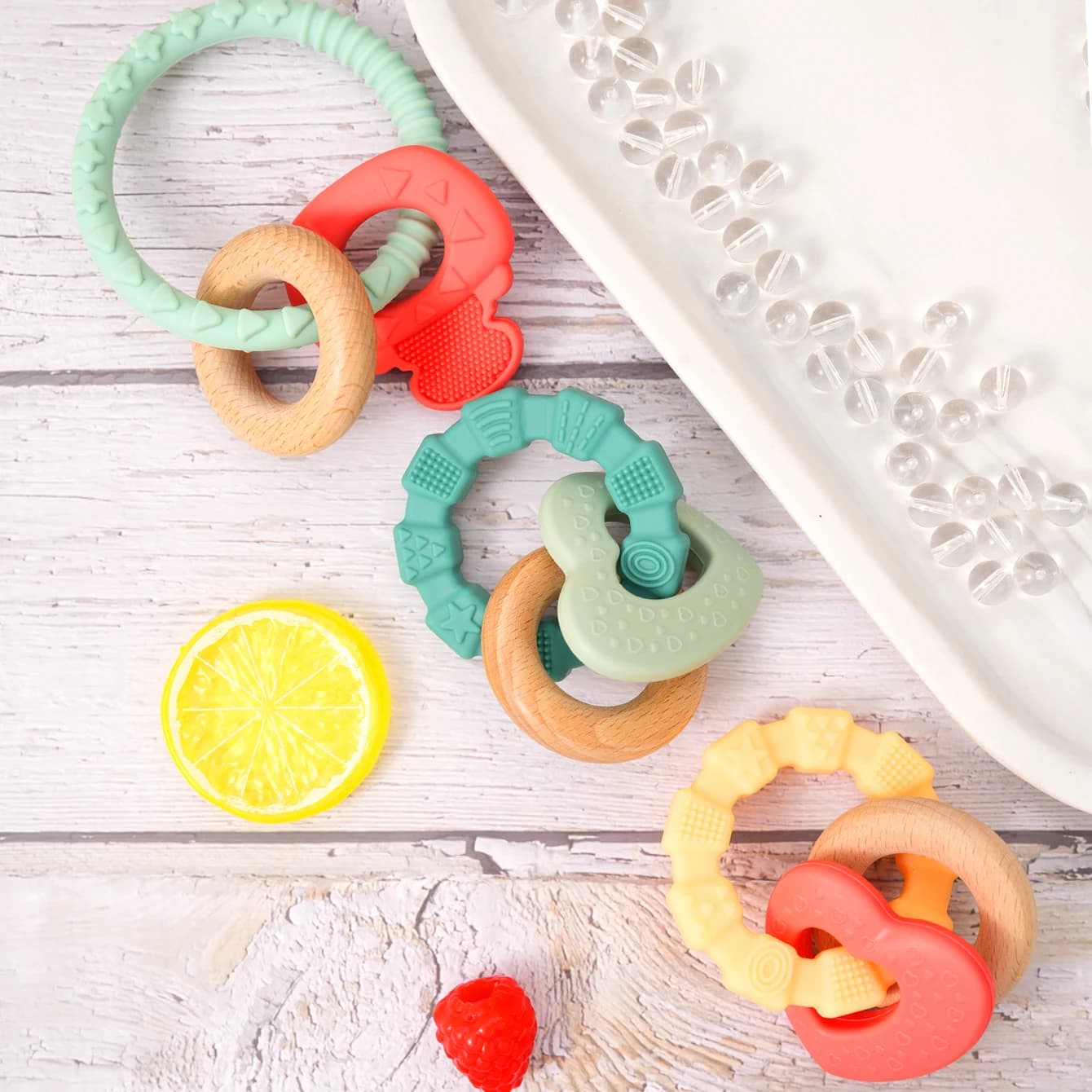 1 pz anello per massaggiagengive in silicone per bambini giocattoli per addestramento a mano per bambini anello in legno liscio articoli per bambini morbidi massaggiagengive per bambini dei cartoni animati
