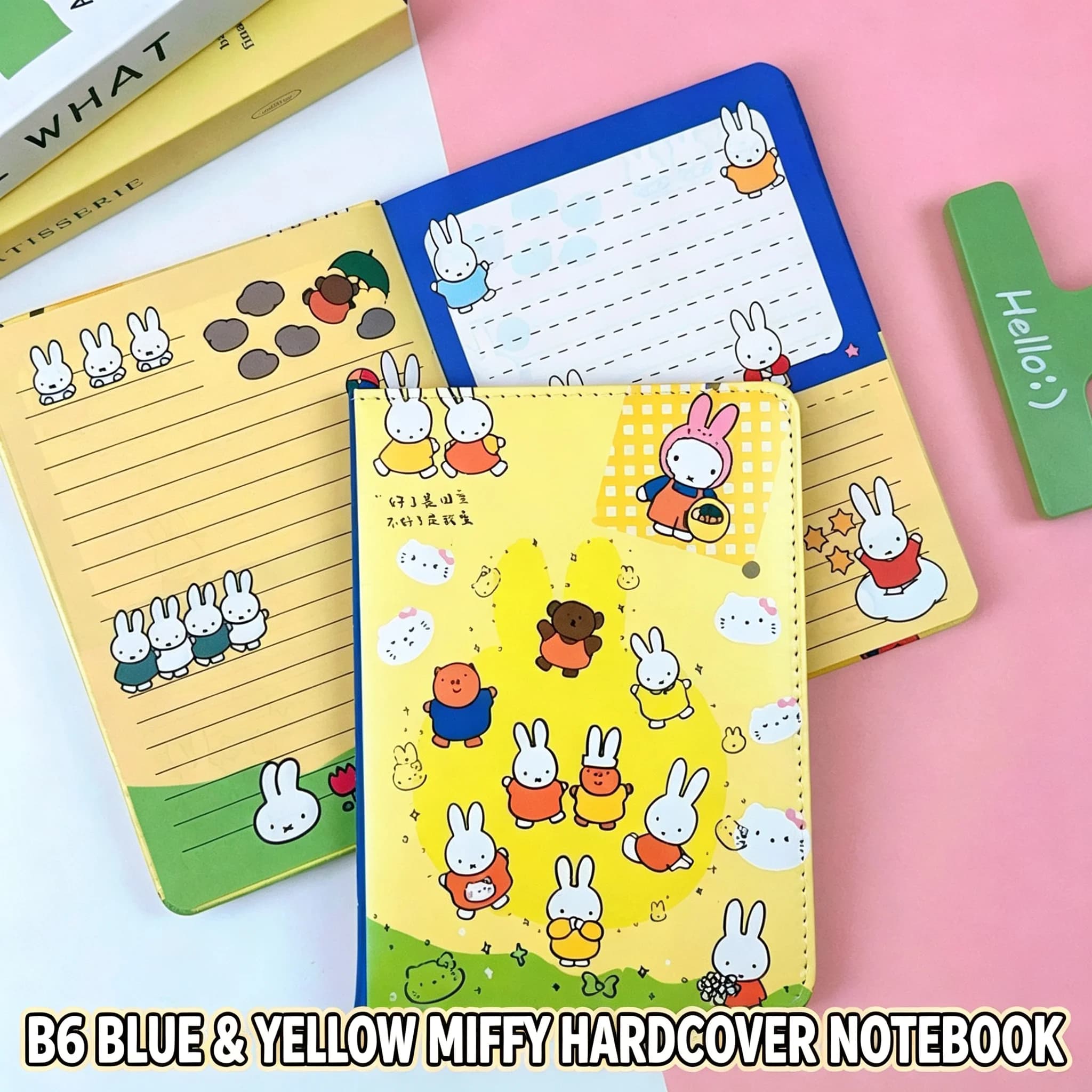 Cute rabbit pu leather notebook b6 size 80 sheets thick colorful lined inner pages full color endpaper kawaii