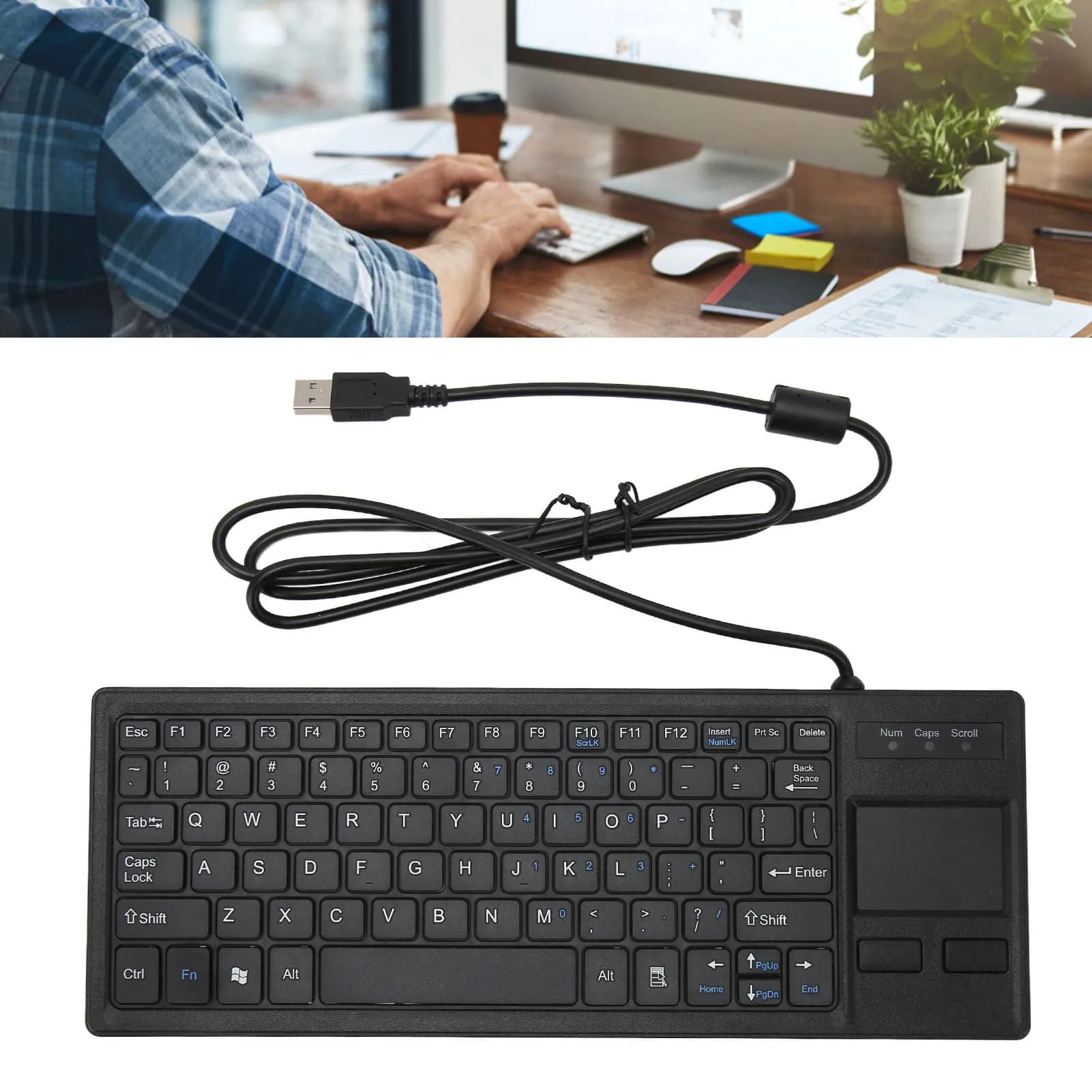 Tastiera K 800 con Touchpad Cablata Ultra Sottile Mini Compatta con Funzione HUB