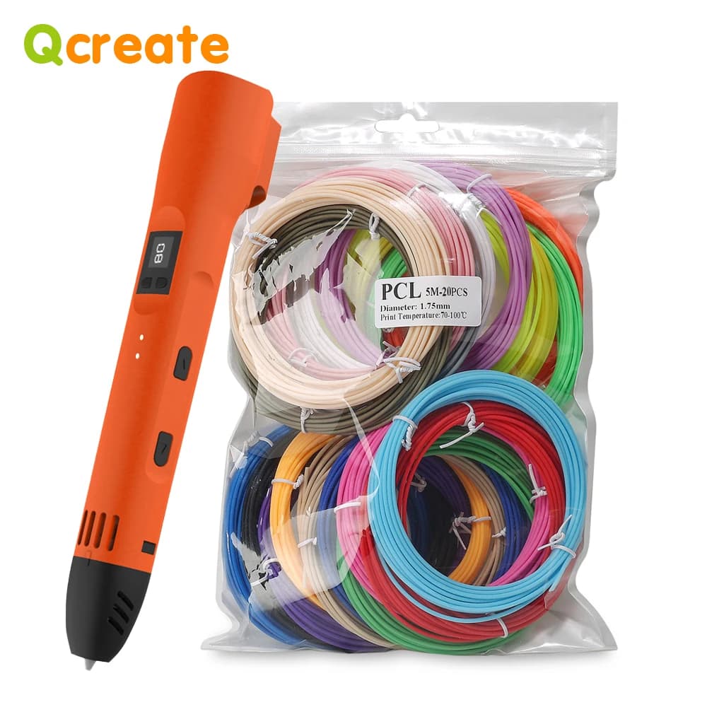 The Qcrea 3D pen supports temperature and speed adjustment of the 1.75mm PLA PCL filament LCD screen including 100 meter consumables