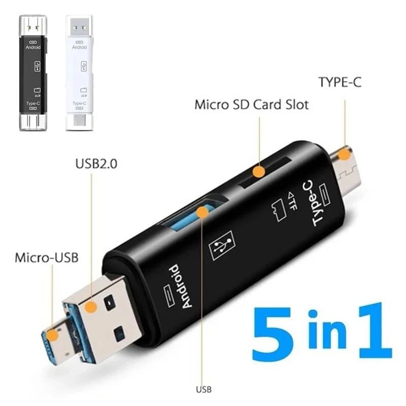 5 In 1 Multifunction Usb 2.0 Type C/Usb /Micro Usb/Tf/SD Memory Card Reader OTG Card Reader Adapter Mobile Phones Accessories