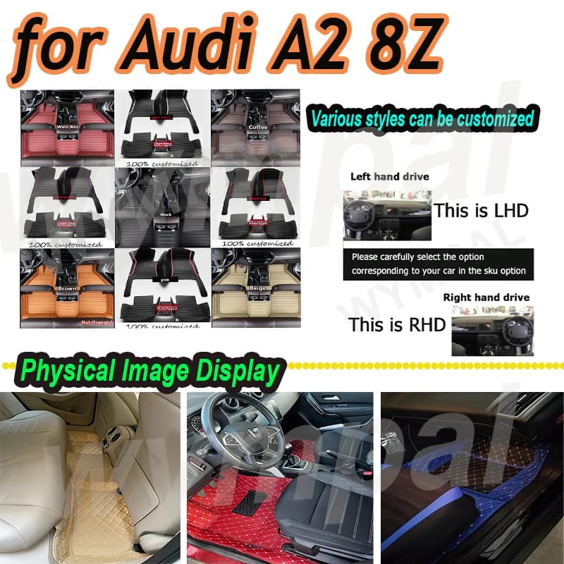 LUSSO Tappetino per auto per Audi A2 8Z 2000 ~ 2005 5 posti Water Poof Tappetini per auto Tappetino in pelle Zerbino Coche