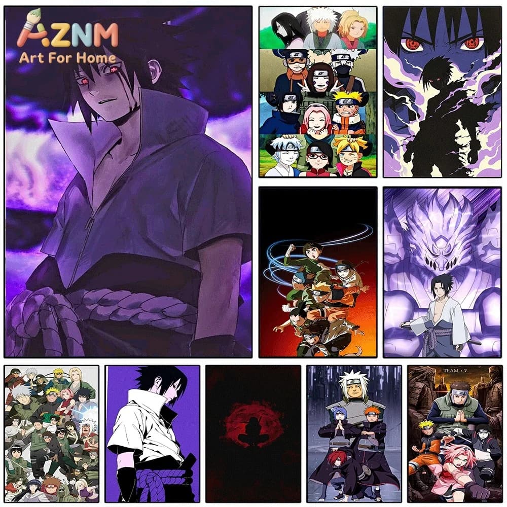 Naruto Shippuden Uchiha Sasuke & Team 7 Canvas Poster Wall Art Print,Anime Character Picture Home Bedroom Living Room Aestheti