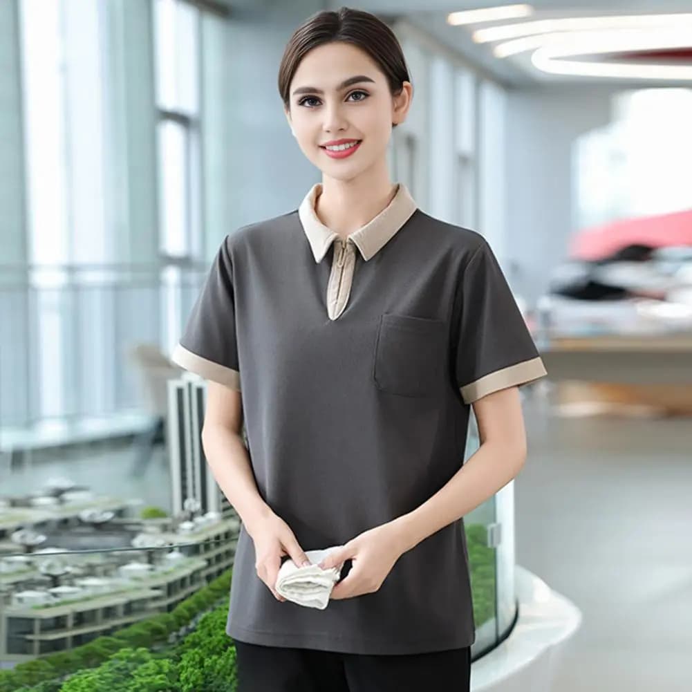 Unisex Business T-shirt with Pocket on the Petto, Breathable and Absorbent, Short Sleeve for Open Activity
