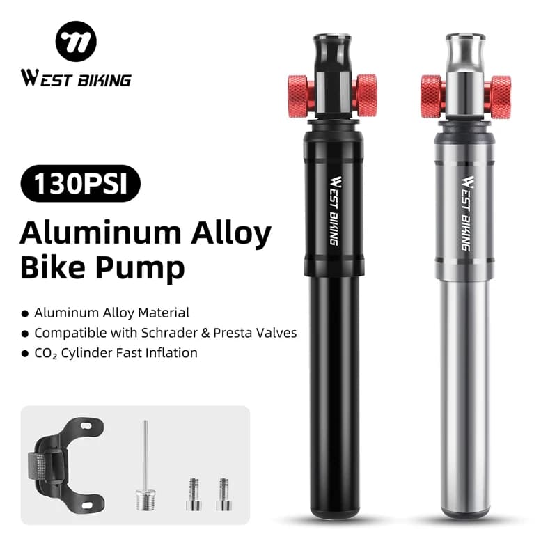 Pompa per Bicicletta Portatile WEST BIKING in Lega di Alluminio ad Alta Pressione con Tubo per Valvole Schrader/Presta, per MTB e Bici da Strada