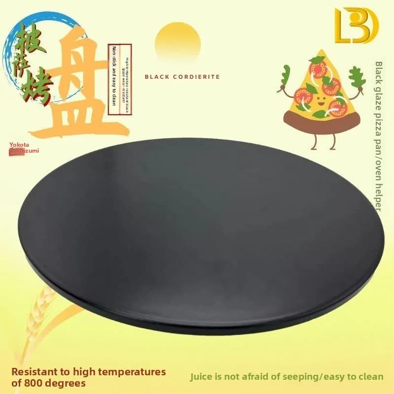 Pietra per Pizza Rotonda Resistente alle Alte Temperature, Utensile per Barbecue, Ceramica Smaltata Nera, Strumenti da Cucina